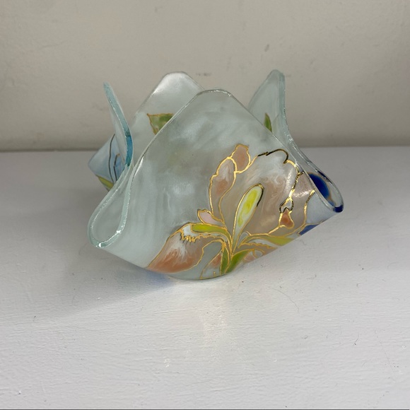 Vintage Floral Glass Candle Holders Bowl Draped Votive - Picture 2 of 9